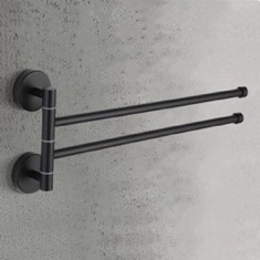 Double Swivel Towel Bar, 15 Inch, Matte Black